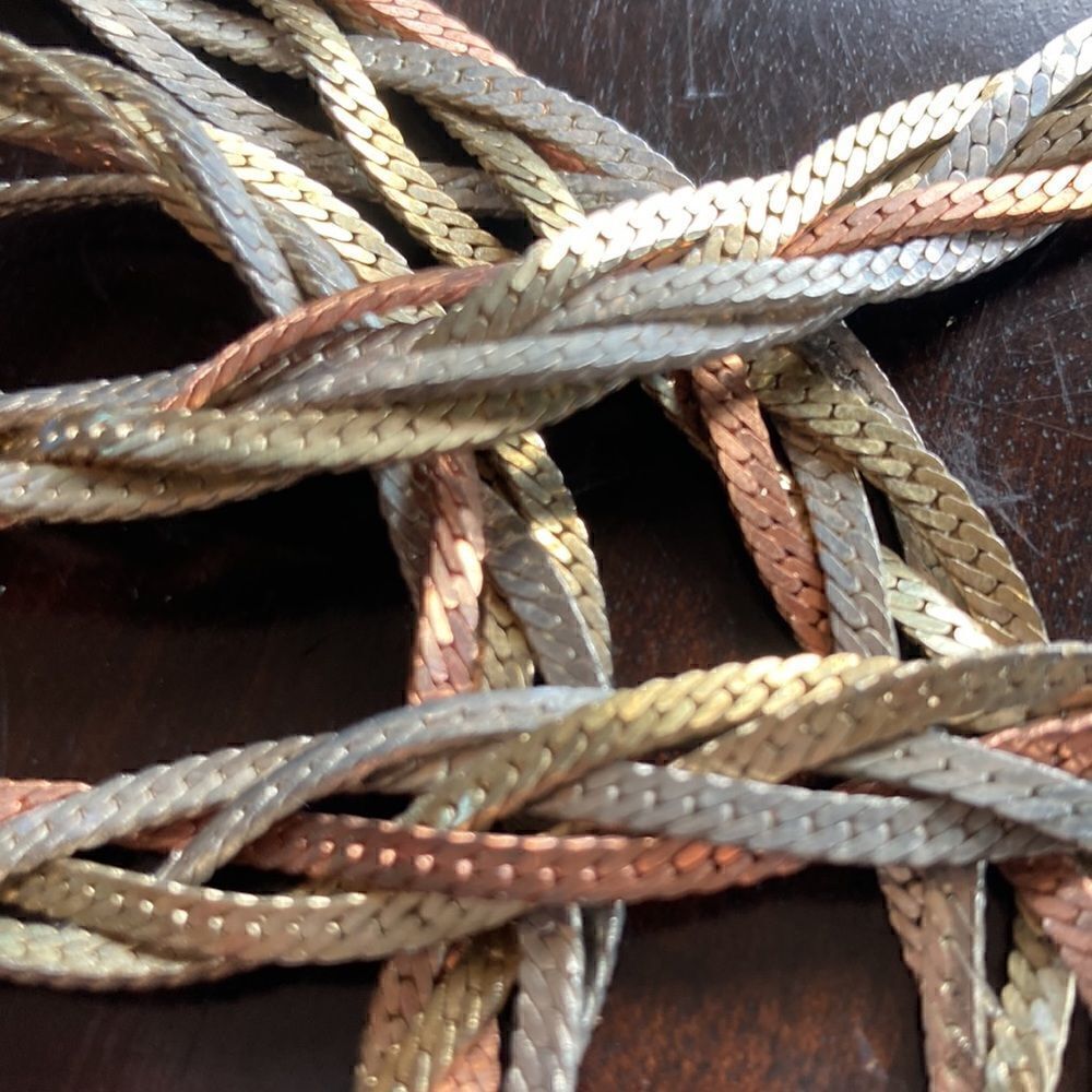 Vintage Herringbone flat chain rose silver gold tone braided statement necklace
